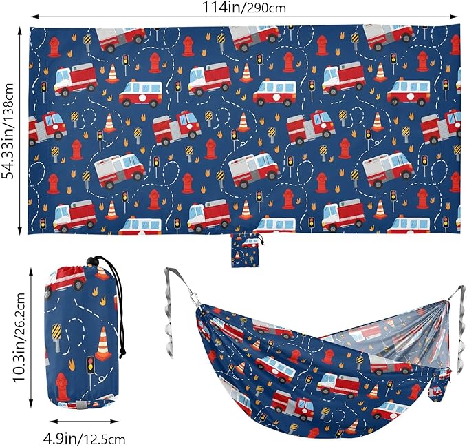 Camping Hammock Outdoor Hammocks for Outside Fire Truck Beach Trees Portable Lightweight with Pockets Tree Straps Indoor