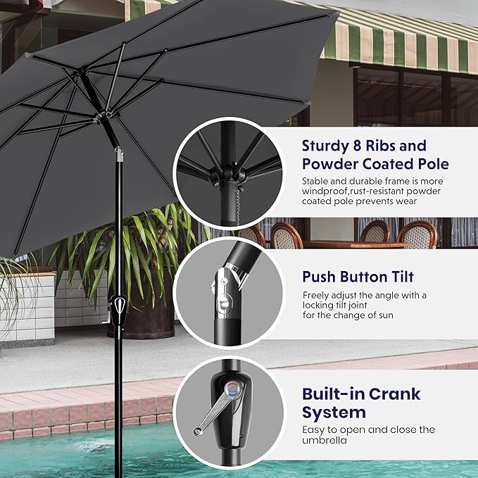 iPower 9ft Patio Umbrella Outdoor Table Umbrellas with 8 Sturdy Ribs, Push Button Tilt and Crank for Yard, Pool and Garden