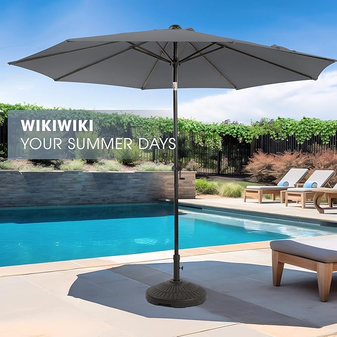 wikiwiki 7.5 FT Patio Umbrellas Outdoor Table Market Umbrella with Push Button Tilt/Crank,6 Sturdy Ribs, Fade Resistant Waterproof POLYESTER DTY Canopy for Garden, Lawn, Deck, Backyard & Pool