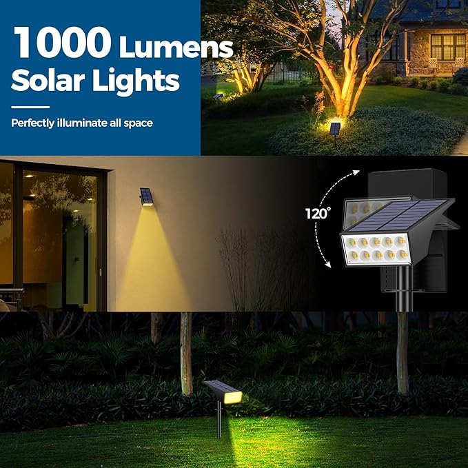 WENATY Solar Spot Lights Outdoor, Solar Lights Outdoor Waterproof IP65, 4 Lighting Modes Solar Powered Spotlights Yard Garden Landscape Pathway Solar Security Lights for Outside (Warm White, 6 Pack)