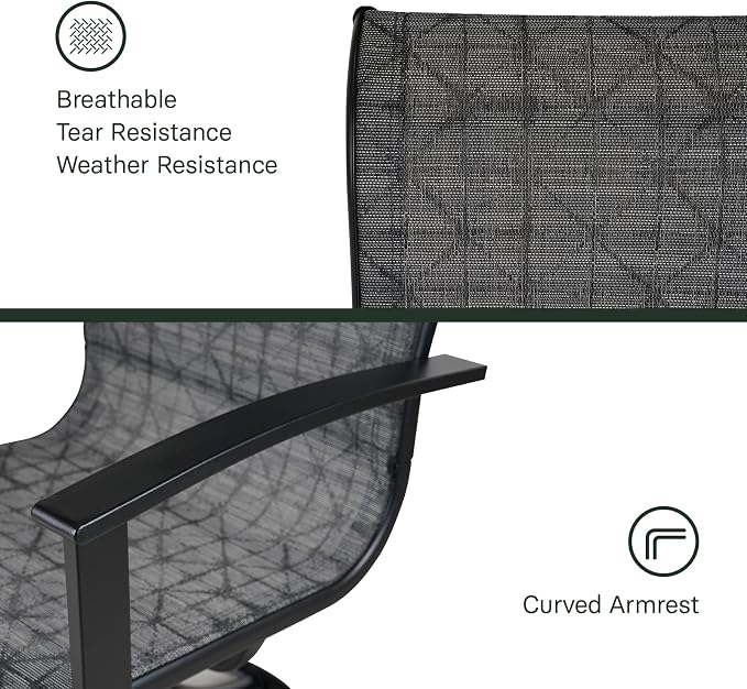Grand patio Outdoor Dining Set of 5, Outdoor Table and Chairs Set, 4 Padded Mesh Sling Swivel Rocker Patio Chair & 36'' x36'' Square Dining Table(1.5'' Umbrella Hole), Black & Grey Plaid