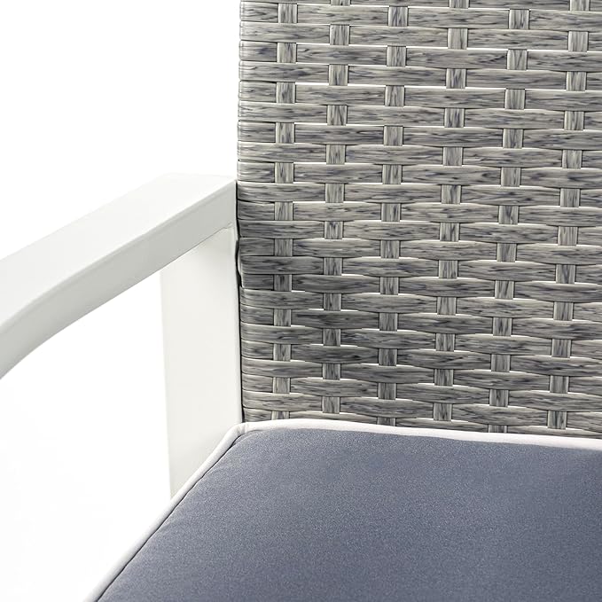 JONATHAN Y LVG1102A-4SET Elina 4-Piece Modern Coastal Faux Wicker Conversation Outdoor Patio Set Mid-Century, Classic, Contemporary, Traditional, Minimalist, White/Gray
