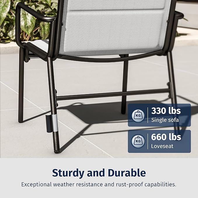 East Oak 4 Seats Outdoor Furniture Set, Waterproof Patio Furniture Set, Patio Loveseat with Coffee Table for Porch or Garden, 4-Piece Patio Conversation Sets for Balcony, Upgrade Grey