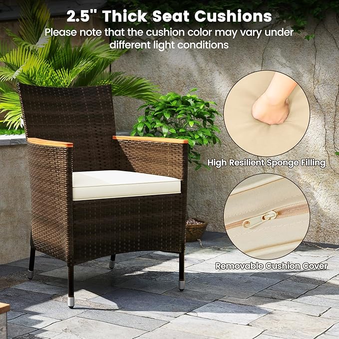 S AFSTAR Patio Dining Set for 8 with Umbrella Hole, 75” x 36” Acacia Wooden Table & PE Rattan Chairs for Deck, Backyard