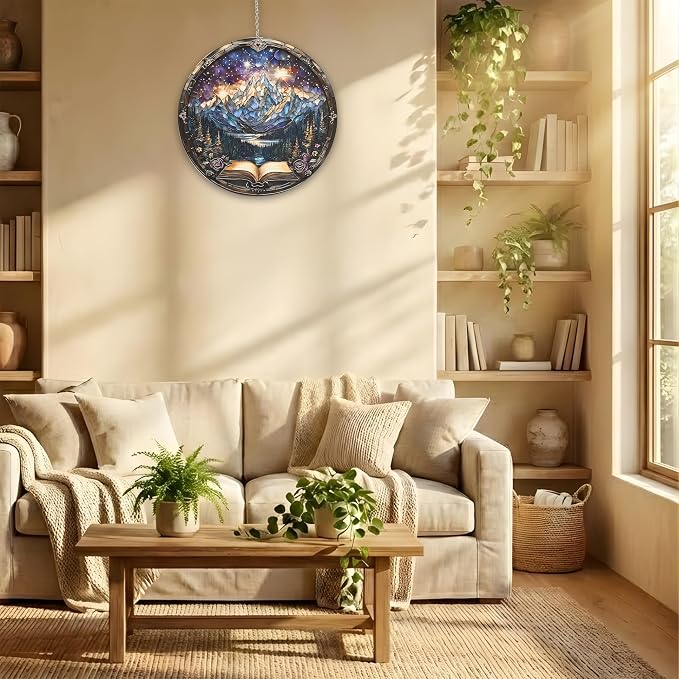 Fantasy Book Acrylic Suncatcher, Bookish Suncatchers for Window Hanging Ornament, Art Garden Decor for Book Lover Reader Bookworm, Gifts for Mother's Day, Mom, Grandma, Wife, Women, Nana