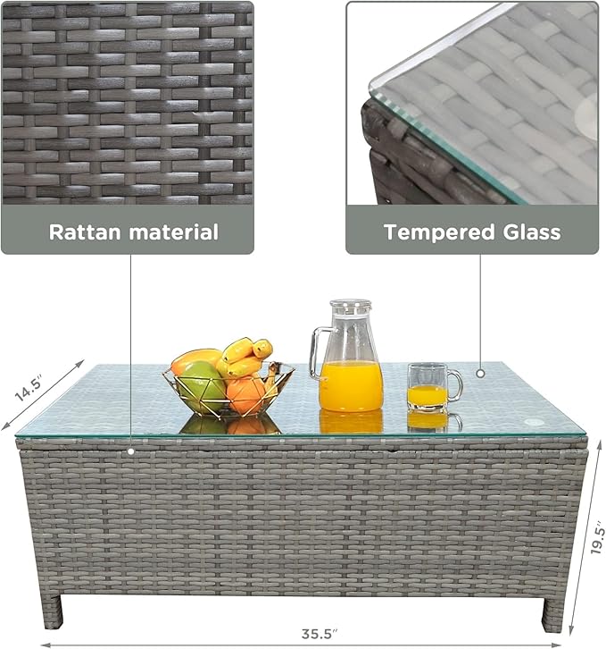 RoyalCraft 5 Pieces Patio Furniture Sets, All Weather Outdoor Sectional Sofa Manual Weaving Wicker Rattan Outdoor Conversation Set with with Cushion and Glass Table, Cream