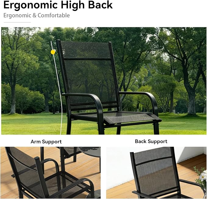Trevero 9 Pieces Outdoor Dining Table 76"x36"+ 8 Patio Dining Chair Set for 8 People, Rectangle Patio Dining Table and Chairs with Stable Metal Frame for Garden, Backyard, Umbrella Hole Design