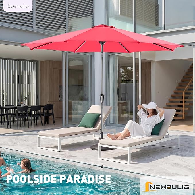 NEWBULIG Patio Umbrella, Outdoor Table Umbrellas with Push Button Tilt and Crank, Sturdy Ribs, Waterproof, UV Protection and Fade Resistant, for Pool, Garden, Market, Backyard