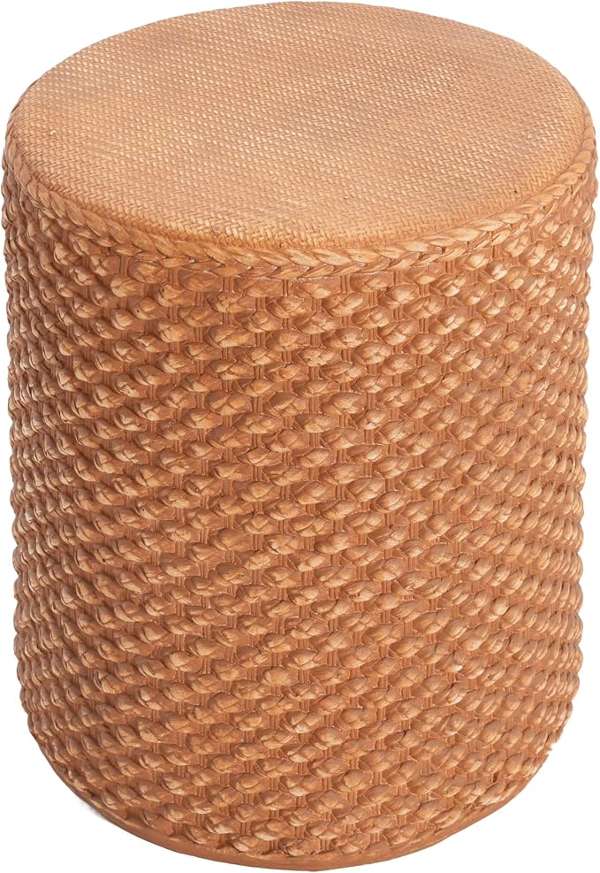 Outdoor Patio Round MGO Side Table, Weather-Resistant Synthetic Rattan Woven Brown Accent Table for Garden, Living Room, Boho Coastal Decor,Brown