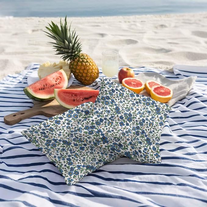 JasmineM Outdoor Pillow Cover Set of 2 Farmhouse Botanical Herbs Waterproof Throw Pillow Covers Blue White Decorative Pillowcases Garden Cushion Case for Patio Couch Sofa 16x16 Inch