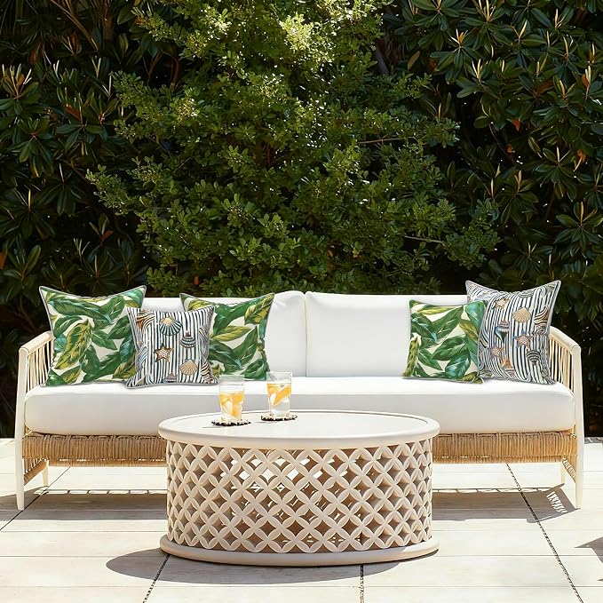 LVTXIII Set of 2 Patio Throw Pillows 20"x20" Fade Resistant Outdoor Throw Pillows with Inserts, Fluffy Decorative Garden Toss Pillow Cushions for Home Patio Coach Use, Lush Leaf Jungle