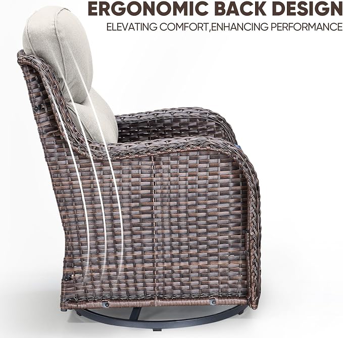 Swivel Patio Chairs sofa Set of 5 with 6" Thick Cushion - Wicker Outdoor Swivel Rocker Patio Chair with Side Table, High Back Comfortable Outdoor Glider Chairs - Brown Wicker | Beige Cushions