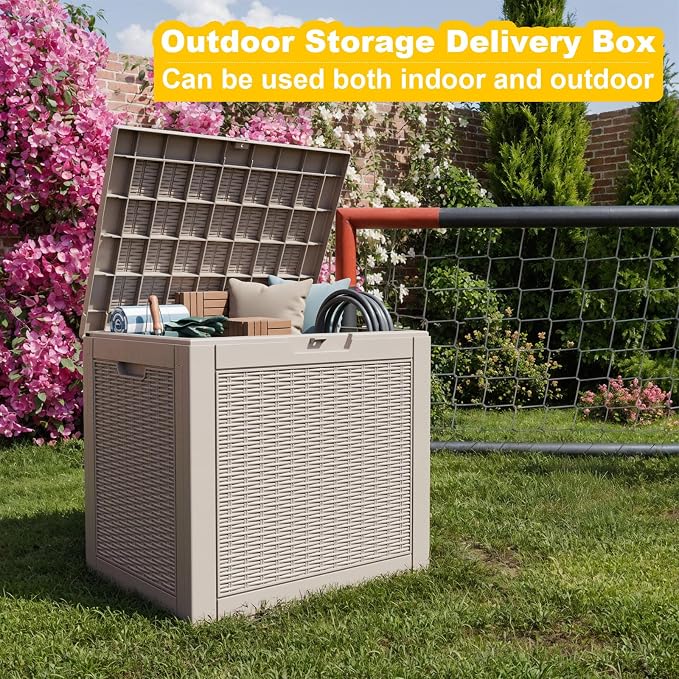 Deck Box Large Outdoor Storage for Patio Furniture,Outdoor Cushions,Garden Tools and Pool Supplies,Waterproof,Resin,Lockable (Grey, 35 Gallon)