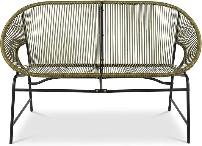 Christopher Knight Home Dessa 3 Piece Patio Furniture Set, Patio Wicker Accent Chair Set of 2 and Loveseat, Metal Frame 4 Seater Outdoor Papasan Lounge Chair Set, PE Rattan Outdoor Bistro Set, Green