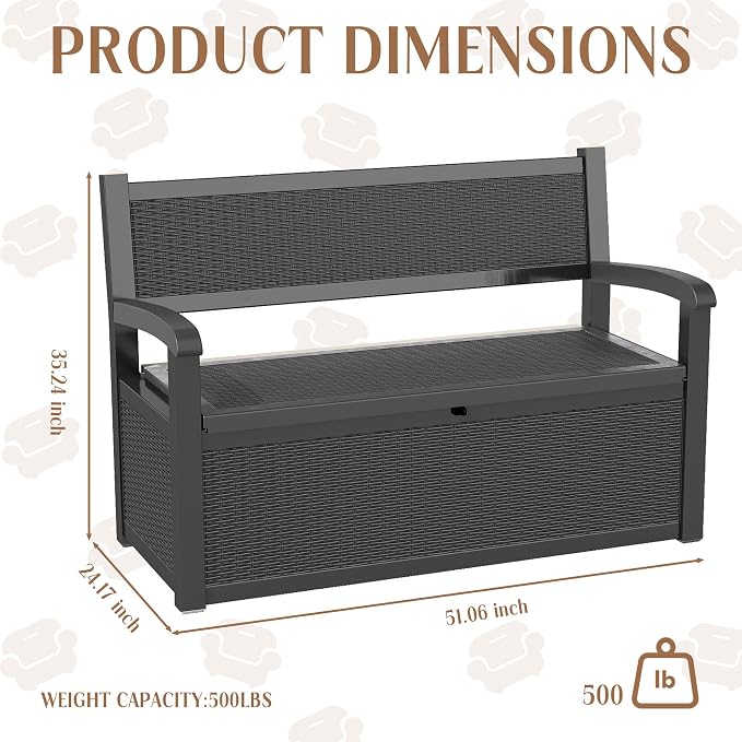 EasyUp 80 Gallon Outdoor Storage Bench Lockable Deck Box Outdoor Storage Box Waterproof for Patio,Garden,and Porch – Perfect for Storing Garden Tools and Cushions(Black Pattern)