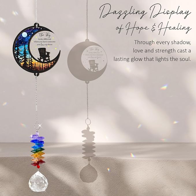 Memorial Suncatcher - Moon Chair Ornament - Sympathy Gift for Loss of Loved One - Bereavement Gifts Memorial Rainbow Maker - Remembrance Ornament - Funeral Keepsake