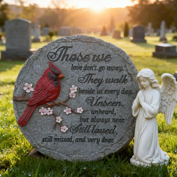 Memorial Garden Stones Red Cardinal Sympathy Gifts for Loss of Loved One - Father’s Day Condolence Bereavement Gift Outside Memory Plaques Outdoor Stepping Stone