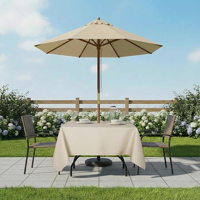 Outdoor Tablecloth Wrinkle-Free Stain Resistant Waterproof Polyester Fabric Table Cover with Zipper Umbrella Hole for Picnic/Party/Dinner/Patio Garden(60×60inch Square,Zippered,Nature)