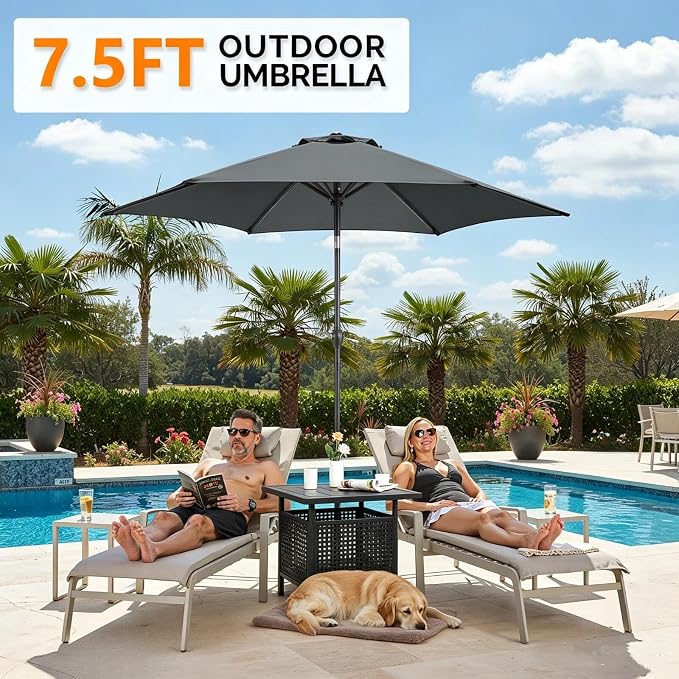 VINGLI Outdoor Side Table with 7.5ft Patio Umbrella, Small Patio Table with 1.57" Umbrella Hole, Adjustable Height & Angle Cantilever Umbrella for Garden, Backyard, Poolside (Table with Umbrella)