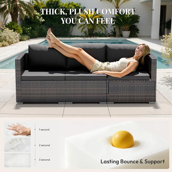 WWR Patio Furniture Set 5 Piece - Wide Armrests - All-Weather Wicker Rattan Outdoor Conversation Couch Sets, Modular Sectional Sofa for Garden, Patio, Poolside, Backyard, Balcony, Porch
