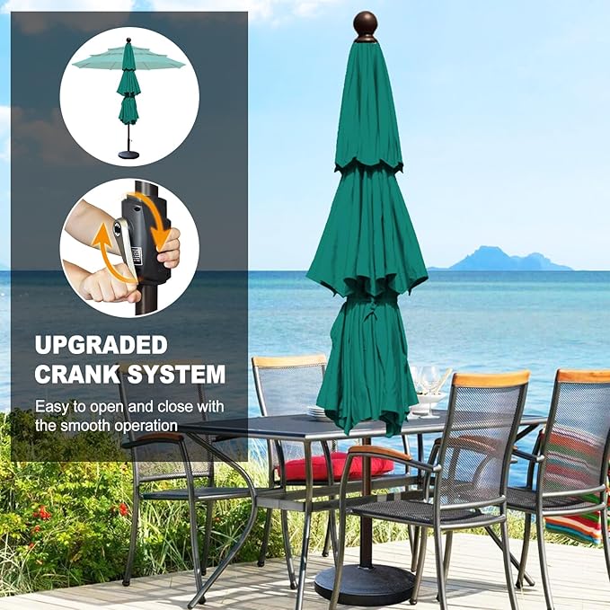 Eurmax USA 10-Year-Non-Fading 10FT 3-Tier Outdoor Patio Market Umbrella,UPF50+ UV Resistant,Heavy Duty Commercial Grade,Crank Lift Design,Windproof Vented Top for Garden,Pool,Deck,Teal