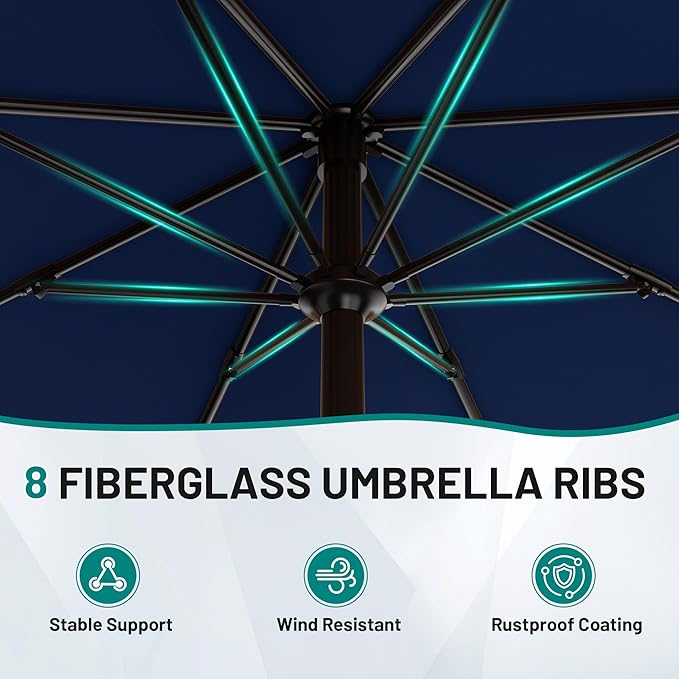 AreShark 10 FT Outdoor Patio Umbrella, Patio Table Umbrella with Push Button Tilt and Crank, Outdoor Patio Umbrellas with 8 Fiberglass Ribs, Patio Umbrellas for Market, Garden, Pool (Navy)
