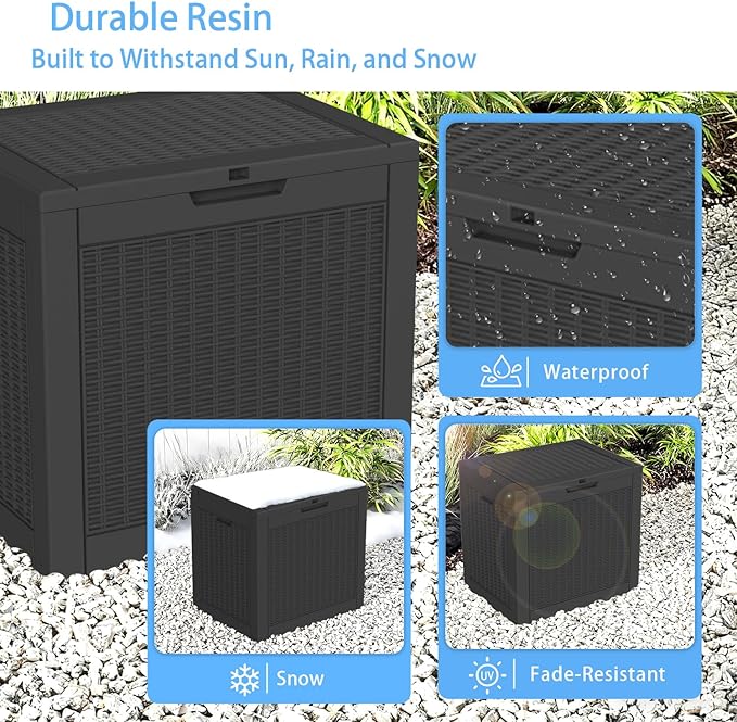EasyUp 34 Gallon Deck Storage Boxes Outdoor Waterproof, Resin Small Lockable Storage Box, Outdoor Deck Box for Patio Cushion Funiture, Pool Accessories, Garden Tools (Black, 34 Gallon)