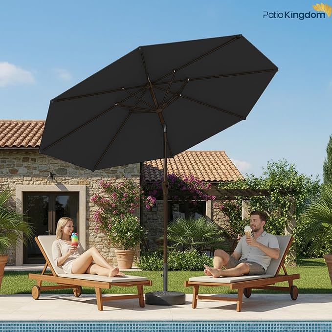 9FT Patio Umbrella 2-Tier Outdoor Market Table Umbrella with Push-Button Tilt & Crank | UPF 50+ & Waterproof for Backyard,Garden,Pool,Deck(Black)