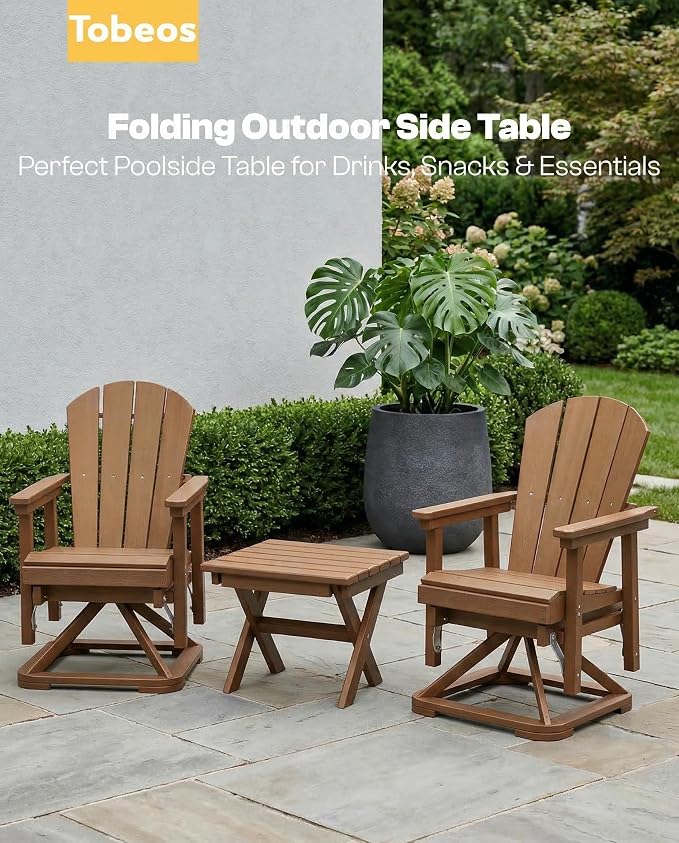 Outdoor Folding Side Table,HDPE Material, Portable Space-Saving Design, Weather-Ready with Authentic Wood-Grain Feel (Teak, 1 Table)