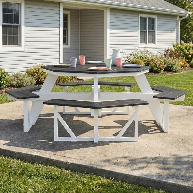 WestinTrends Outdoor 48" HDPE 8-Person Patio Octagon Picnic Table, Gray