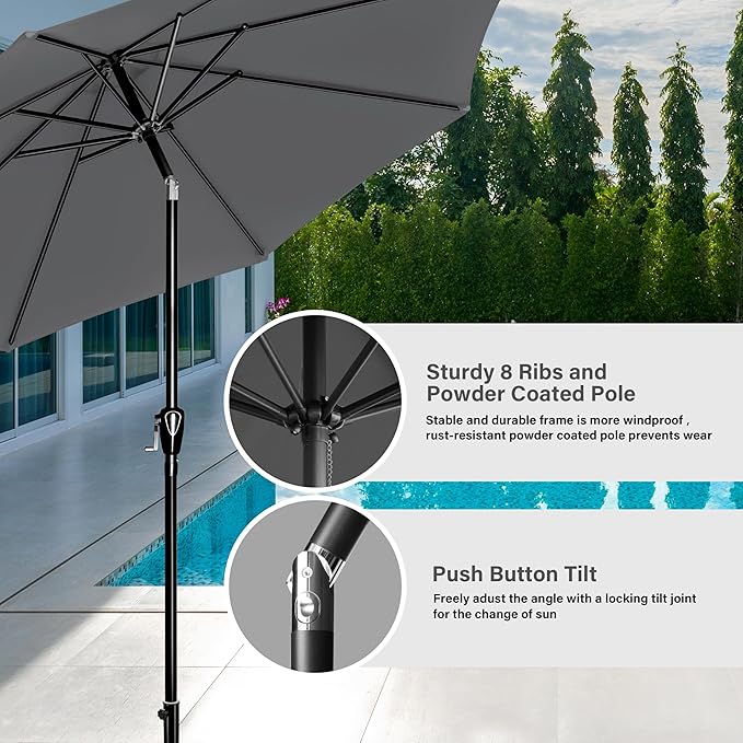 Simple Deluxe 9ft Outdoor Market Table Patio Umbrella with Button Tilt