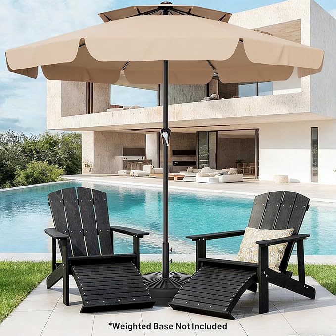 AreShark 12ft 2-Tier Patio Umbrella with Valance - Outdoor Umbrella Waterproof UV Protection, Market Table Umbrella w/ 8 Sturdy Ribs&Crank for Pool, Backyard, Garden(Beige)