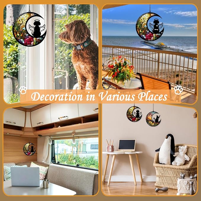 BamLue Dog Memorial Suncatcher for Windows Memorial Ornament, Pet Sympathy Gift to Memorialize The Loss, Angel Dog Sun Catchers with Personalized Decorations in Loving Memory for Loss