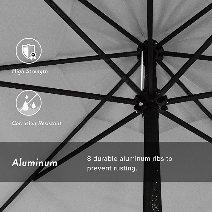 California Umbrella 12-Year Protection 9' Rd Aluminum Patio Umbrella, Crank Lift, Auto Tilt, Black Finish, Sunbrella Natural
