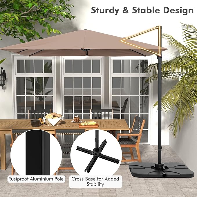 Tangkula 9.5 FT Cantilever Patio Umbrella, Outdoor Square Offset Umbrella with 360° Rotation, Heavy Duty Patio Hanging Umbrella with Cross Base for Garden Deck Pool Backyard (Tan)