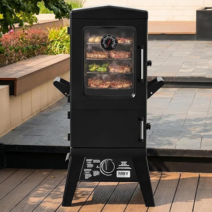 Vertical Lagre Propane Smoker with Cover & 4 Cooking Grates, Large Cooking Space, Heavy Duty & Weather-Resistant for Backyards,Smoke Ribs,Brisket,Chicken