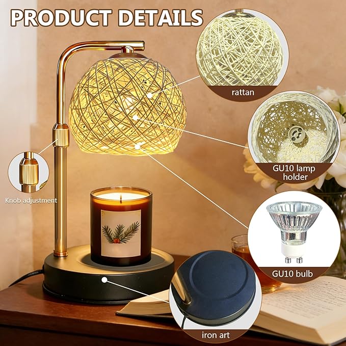 2-Pack Smart Timer Wax Warmer Lamp,Dimmable Flameless Melting Wax Lamp with Auto-Off Function,2-in-1Candle Warmer,No Fire No Smoke Safe for Kids Room,Modern Home Decor Lamp Gift for Family