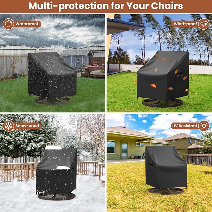 Mrrihand Outdoor Swivel Lounge Chair Cover Waterproof, 2 Pack Heavy Duty Patio Rocking Chair Covers for Outdoor Furniture, 33" W×37" D×38.5" H, Black