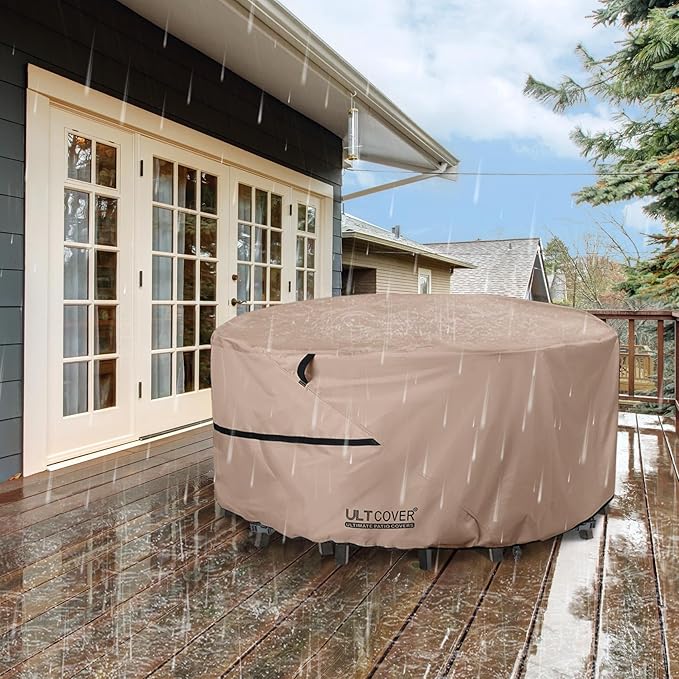 ULTCOVER Round Patio Furniture Cover - Outdoor Waterproof Table with Chair Set Cover 92 inch
