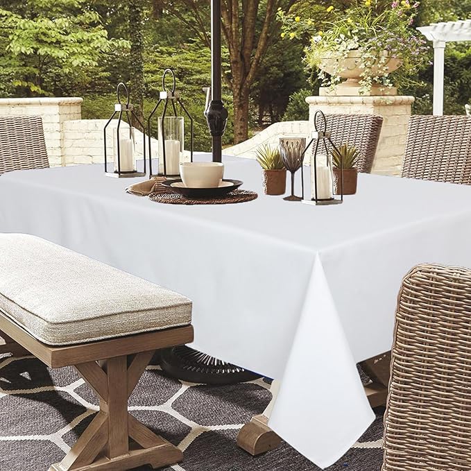 Outdoor Tablecloth Wrinkle-Free Stain Resistant Waterproof Polyester Fabric Table Cover with Zipper Umbrella Hole for Picnic/Party/Dinner/Patio Garden(60×84inch,Zippered,White)