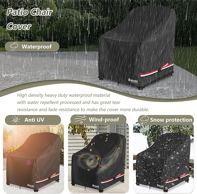 Bitubi Waterproof Patio Chair Covers, Lounge Deep Seat Cover Fits Up to 35W x 38D x 31H inch, Heavy Duty Outdoor Lawn Patio Furniture Cover (2 Pack, Black)
