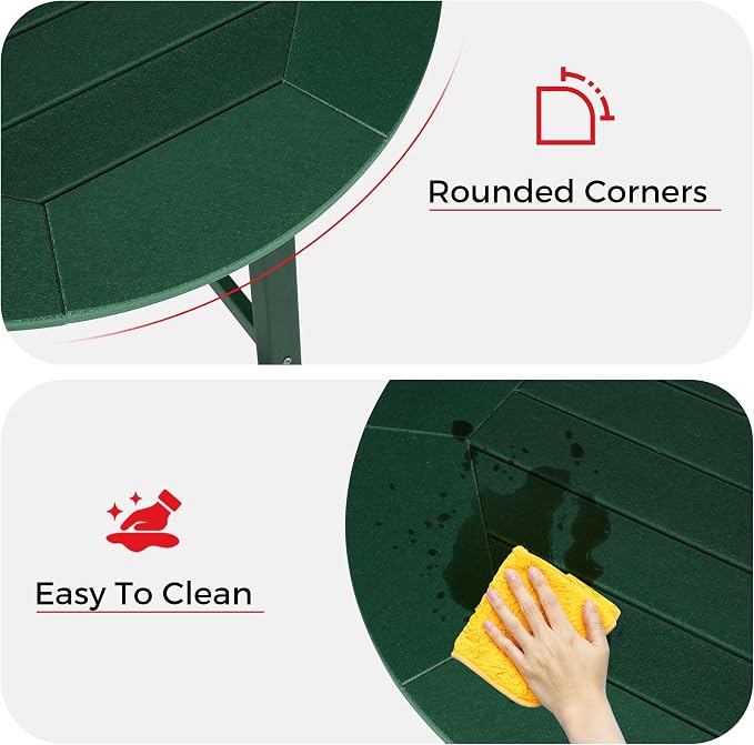 Costaelm Patio Bistro Table, 37" Counter Height Round Patio Cocktail Bar Table with Umbrella Hole, Outdoor Bistro Dining Pub Table for Front Porch Deck Backyard Garden, Dark Green