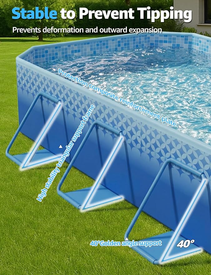 101" Foldable Pool for Kids & Adults,Indigo | Non-Inflatable, Metal Frame, Thick PVC Collapsible, Swimming Pool for Kids Family Dogs,Outdoor Summer