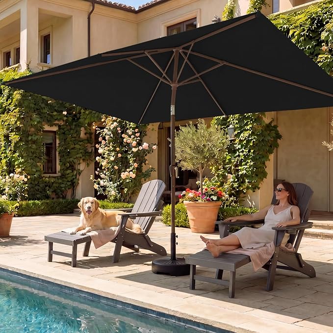 BRIOPAWS 6.5X10 FT Rectangular Patio Umbrella with Base Included | Rectangle Outdoor Umbrellas | 6 Sturdy Steel Ribs | Push Button Tilt & Crank | Heavy Duty for Garden Lawn Deck Backyard Pool |