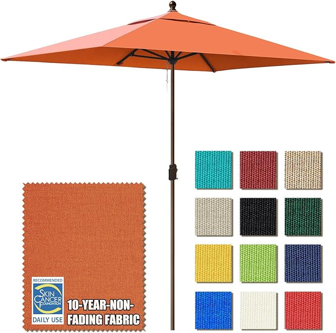 EliteShade USA 10-Year-Non-Fading 6.5x10Ft Rectangular Market Patio Umbrella, UPF 50+ UV Protection Performance Sun Umbrella, Heavy Duty Commercial Grade Outdoor Table Umbrella with Crank, Windproof Vented Top for Garden, Pool, Deck and Outdoor Playset...