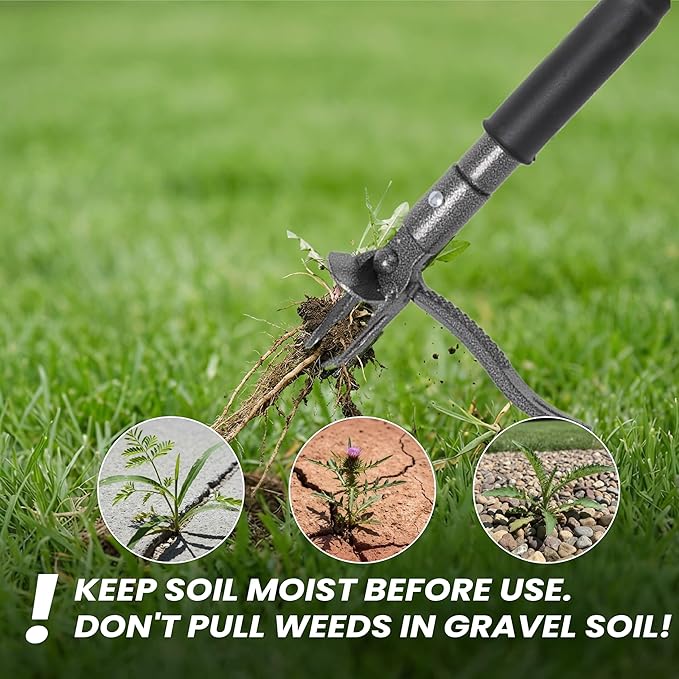 Stand Up Weed Puller with Kick-Out Weed Ejector, No-Bending Long Handle Manual Weed Remover for Lawn & Garden, Foot Pedal Design for Dandelions & Common Weeds