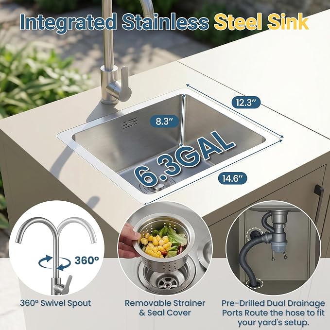 Wisteria Lane Outdoor Storage Cabinet with Stainless Steel Sink, Aluminum Modular Outdoor Kitchen, All Weather Kitchen Island with Sink Station for Patio, BBQ, Backyard