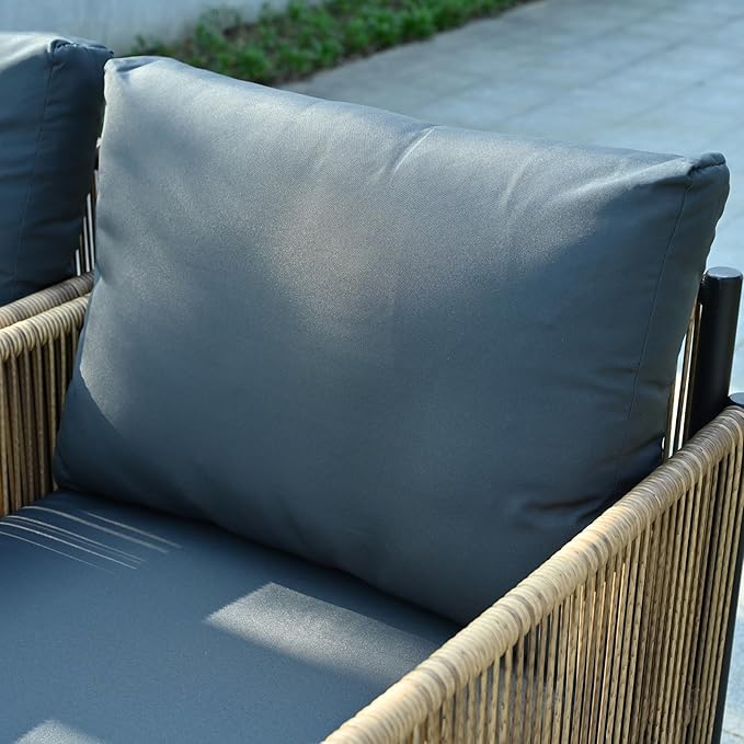 LUMISOL 4 Piece Patio Furniture Set, Outdoor PE Wicker Sofa Set with a Coffee Table and Removable Cushions, All Weather Patio Conversation Set for Patio, Garden, Backyard, Brown+Grey