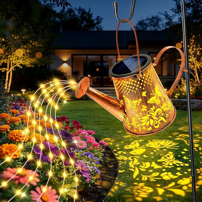 Solar Watering Can Lights:Outdoor Waterproof Metal Led String Lantern - Butterfly Fariy Hanging Decorations for Garden Pathway Patio - Birthday Gifts for Mom Grandma Women Over 40