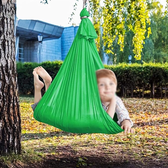 Bedroom Sensory Swing Pod, Therapy for Kids with Special Needs, Helps with Sensory Processing Disorder, Autism, ADHD, Reversible Cuddle Hammock (Color : Fruit Green, Size : 150x280cm/59x110in)